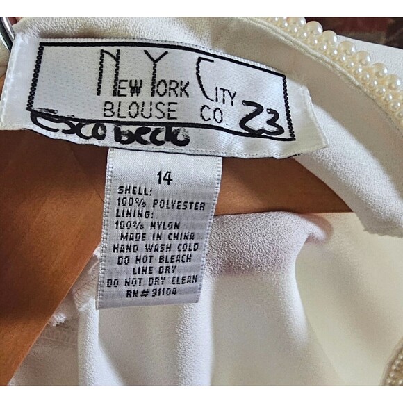 Vintage New York City Blouse Co. Women Ivory Pearl Embellished Blouse Size 14 - Picture 10 of 12